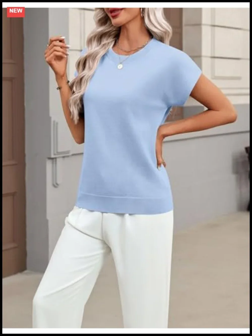 Women's Viscose Crewneck Short Sleeve Sweater Pullover Ribbed Knit